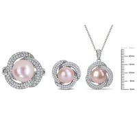 Ženski set nakita od srebrnog srebra od 3 karatnog kubičnog cirkonija i ružičastog slatkovodnog kultiviranog bisera,