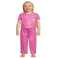 Set pidžama kaputa za djevojčice kratkih rukava s dugim hlačama na kopčanje sprijeda, 2 komada, veličine od 2