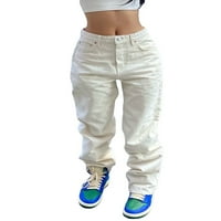 Ženske estetske široke teretne traperice 92-a, ravne Traper Duge hlače s visokim strukom i džepovima