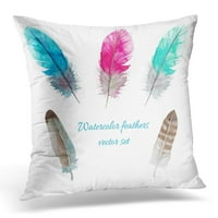 Plava akvarelna akvarel ptice perje ruke Umjetnička ružičasta jastuka jastuka jastuka