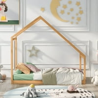 Aukfa drveni kućni krevet za djecu - Malini podni dvostruki platforma kreveta Kreveni okvir za krevet - Prirodno