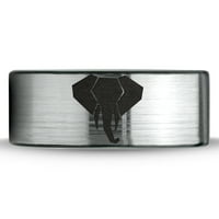 Volframski umjetnički prsten u stilu poligona slon za muškarce i žene, udobno pristajanje, mat siva, ravni rez,