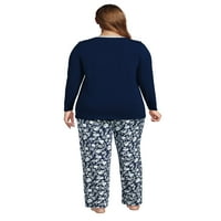 Ženski pleteni pidžama Set veličine plus veličine koji se sastoji od majice dugih rukava i hlača