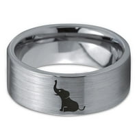 Volfram slon koji sjedi na trubi vjenčani prsten za muškarce i žene udobno pristajanje siva Ravna rez mat poliranje
