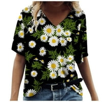 HHei_K Ženska casual moda majica s cvjetnim ispis i kratkih rukava, majice, majice na zakopčane za žene