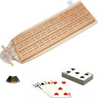 Luksuzni set za igru Cribbage - umetnuta daska za Sprint stazu od punog drveta, špil karata i platnena torba za