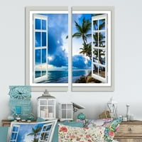 Umjetnički dizajn prozor otvoren za oblačno plavo nebo Set za zidni tisak na platnu s pejzažom 16 Sh 32 u 1 g