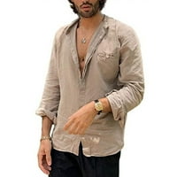 Muška pamučna lanena majica s gumbima veličine plus ležerna široka bluza dugih rukava kaki vrhovi na Plaži