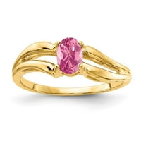 14K žuto zlato 6x ovalni ružičasti turmalin prsten